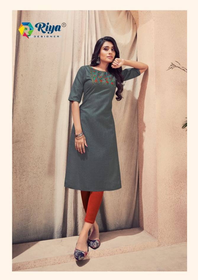 Riya Antra 2 Regular Wear Cotton Slub Embroidery Designer Kurti Collection

